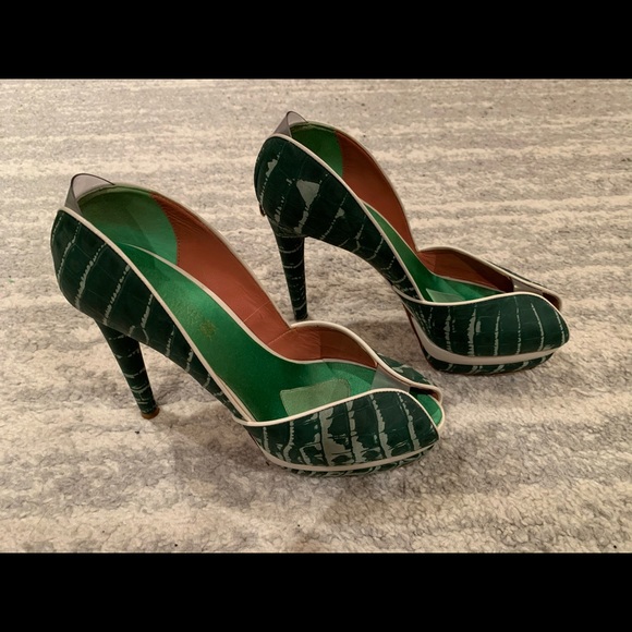 Guillaume Hinfray green reptile embossed heels - Picture 3 of 8